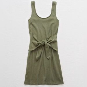 Aerie Wrap Tie Ribbed Tank Mini Dress in Olive Green‎ - XXL